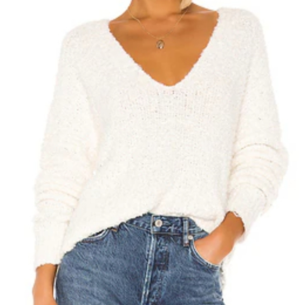 NWT Free People Women's Finders Keepers Ivory V-Neck Sweater sz M